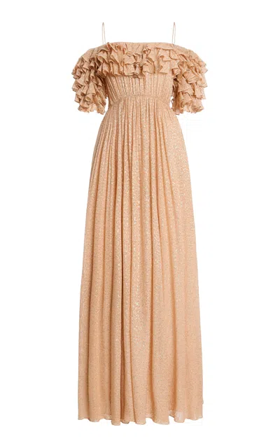 Ulla Johnson Persephone Off-the-shoulder Metallic Silk-blend Gown In Neutral