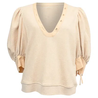 Ulla Johnson Pia Knitted Puffed Sleeve Blouse In Cream Cotton In Neutral