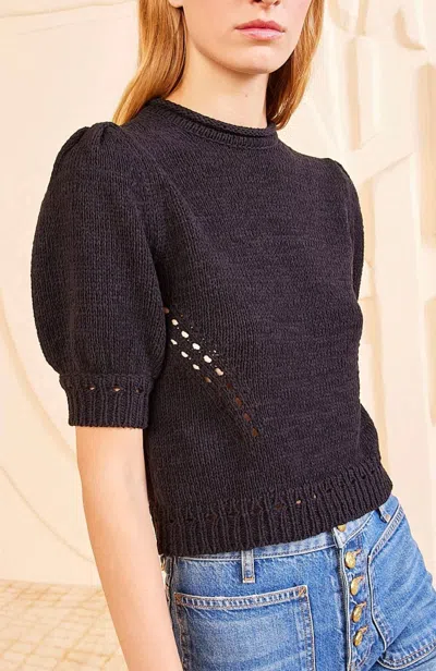 Ulla Johnson Pia Puff Sleeve Top In Noir In Black