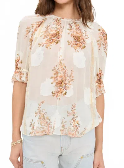 Ulla Johnson Pippa Short Sleeve Blouse In Alabaster In Multi