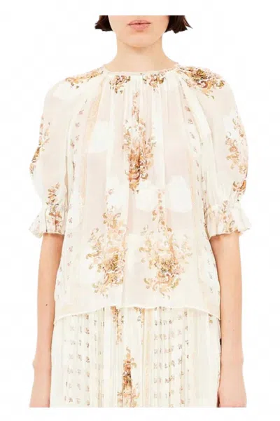 ULLA JOHNSON PIPPA SHORT SLEEVE BLOUSE IN BEIGE