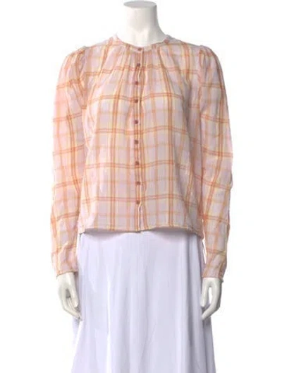 Pre-owned Ulla Johnson Plaid Print Crew Neck Blouse In Orange