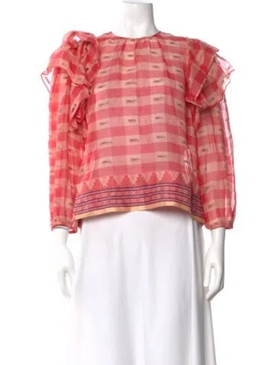 Pre-owned Ulla Johnson Plaid Print Crew Neck Blouse In Pink