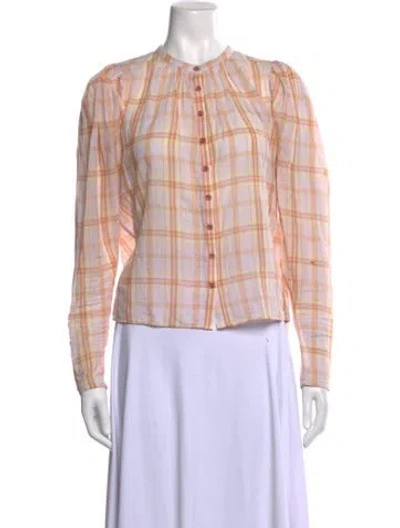 Pre-owned Ulla Johnson Plaid Print Crew Neck Blouse In Pink