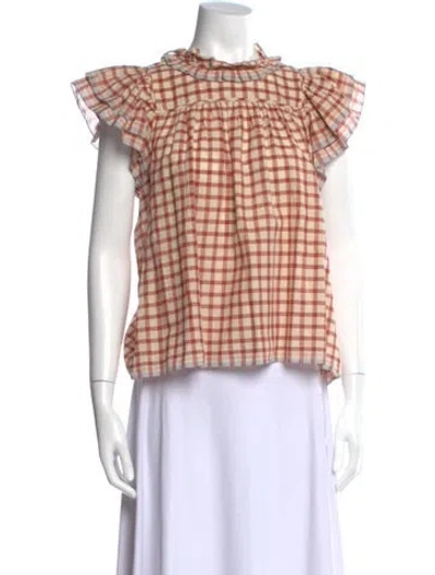 Pre-owned Ulla Johnson Plaid Print Crew Neck Blouse In Red
