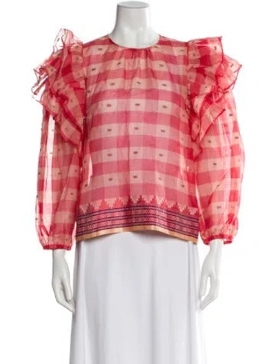 Pre-owned Ulla Johnson Plaid Print Crew Neck Blouse In Red