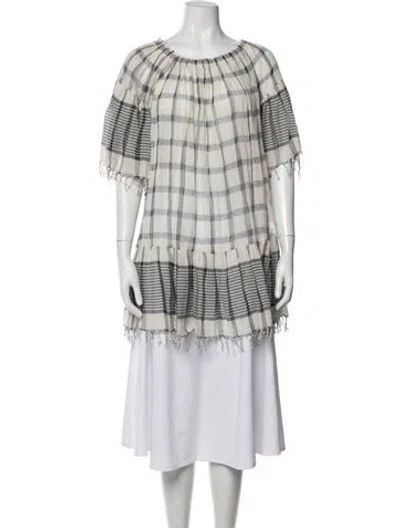 Pre-owned Ulla Johnson Plaid Print Crew Neck Blouse In White