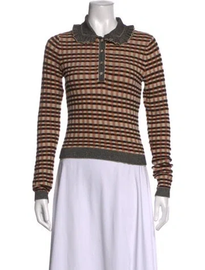 Pre-owned Ulla Johnson Plaid Print Crew Neck Sweater In Brown