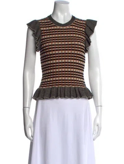Pre-owned Ulla Johnson Plaid Print Crew Neck Top In Brown