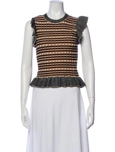 Pre-owned Ulla Johnson Plaid Print Crew Neck Top In Gray