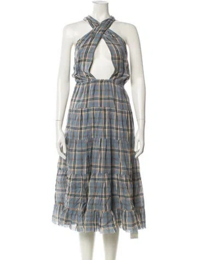Pre-owned Ulla Johnson Plaid Print Long Dress In Blue
