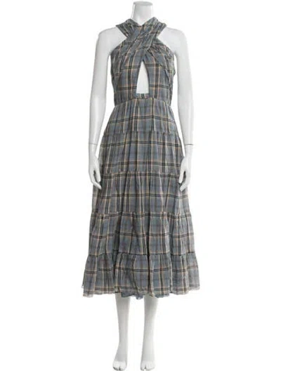 Pre-owned Ulla Johnson Plaid Print Long Dress In Blue