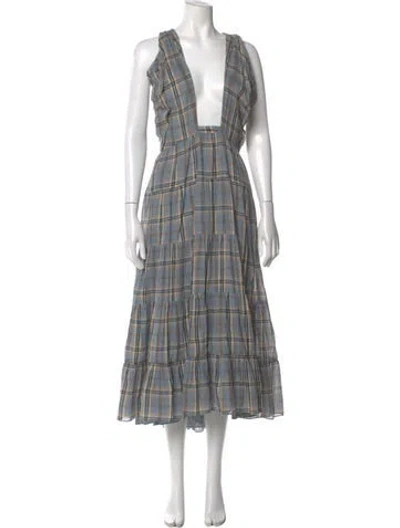 Pre-owned Ulla Johnson Plaid Print Long Dress In Blue