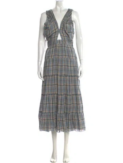 Pre-owned Ulla Johnson Plaid Print Long Dress In Blue
