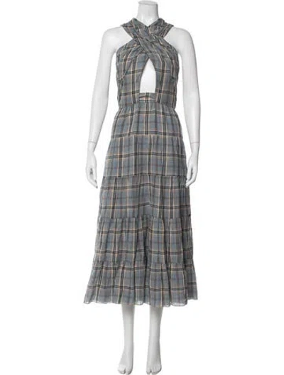 Pre-owned Ulla Johnson Plaid Print Long Dress In Blue