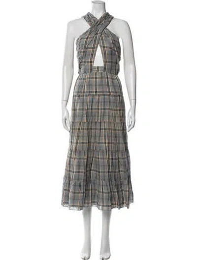 Pre-owned Ulla Johnson Plaid Print Long Dress In Blue