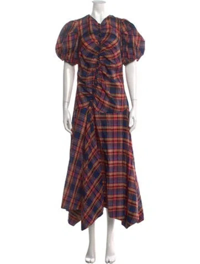 Pre-owned Ulla Johnson Plaid Print Long Dress In Blue