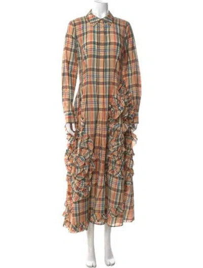 Pre-owned Ulla Johnson Plaid Print Long Dress In Neutral