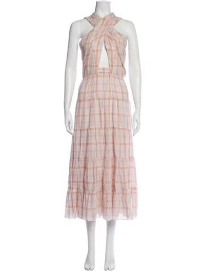 Pre-owned Ulla Johnson Plaid Print Long Dress In Pink