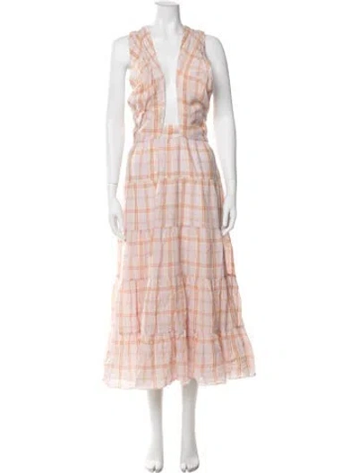 Pre-owned Ulla Johnson Plaid Print Long Dress In Pink