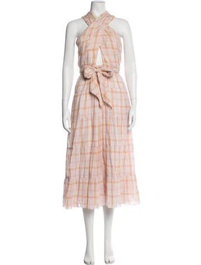 Pre-owned Ulla Johnson Plaid Print Long Dress In Pink
