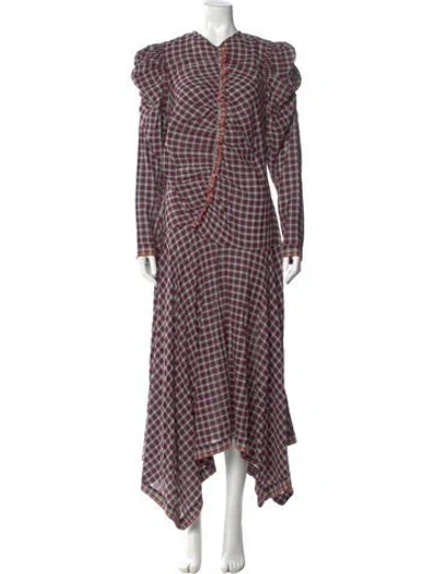Pre-owned Ulla Johnson Plaid Print Long Dress In Red