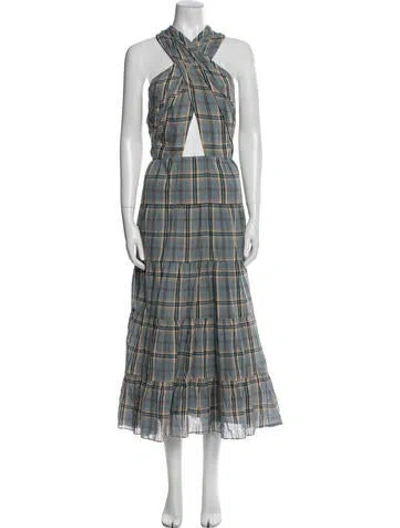 Pre-owned Ulla Johnson Plaid Print Long Dress W/ Tags In Blue