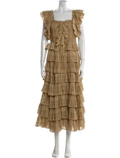 Pre-owned Ulla Johnson Plaid Print Long Dress In Yellow