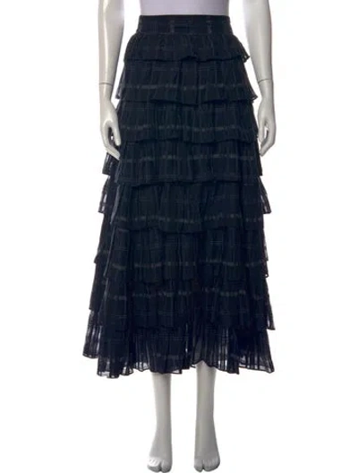 Pre-owned Ulla Johnson Plaid Print Long Skirt In Blue