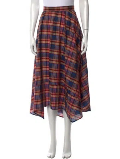 Pre-owned Ulla Johnson Plaid Print Long Skirt In Blue/green/red