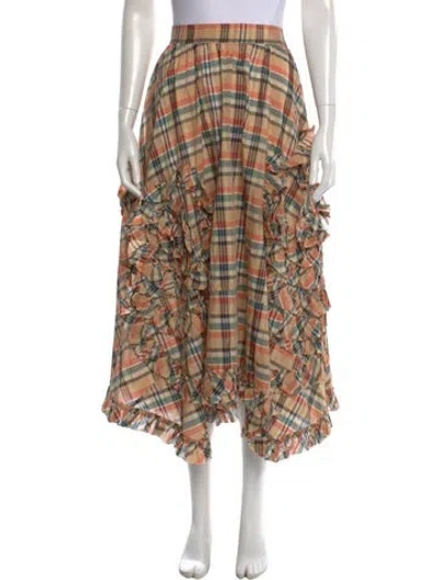 Pre-owned Ulla Johnson Plaid Print Long Skirt In Neutral