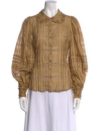 Pre-owned Ulla Johnson Plaid Print Long Sleeve Blouse In Brown