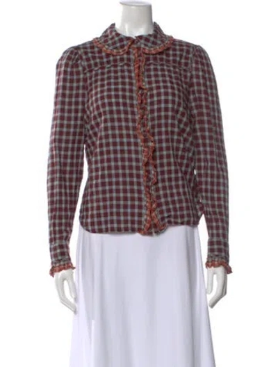 Pre-owned Ulla Johnson Plaid Print Long Sleeve Blouse In Burgundy