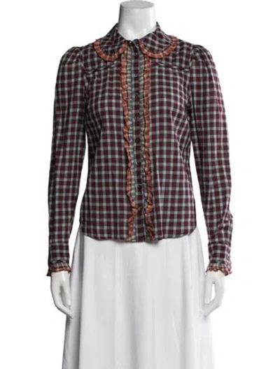 Pre-owned Ulla Johnson Plaid Print Long Sleeve Blouse In Burgundy