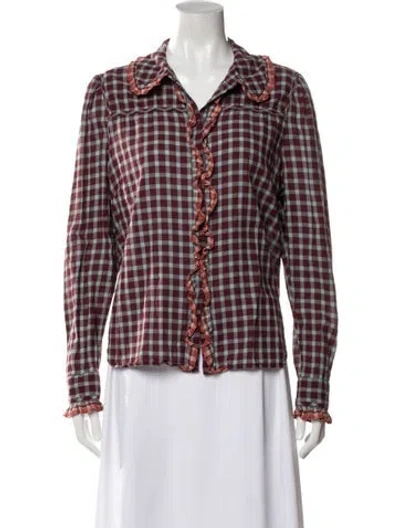 Pre-owned Ulla Johnson Plaid Print Long Sleeve Blouse In Multi