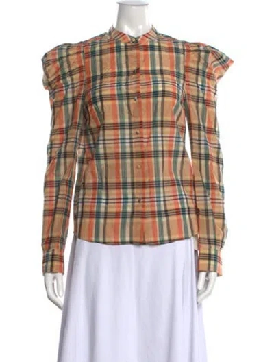 Pre-owned Ulla Johnson Plaid Print Long Sleeve Blouse In Multi