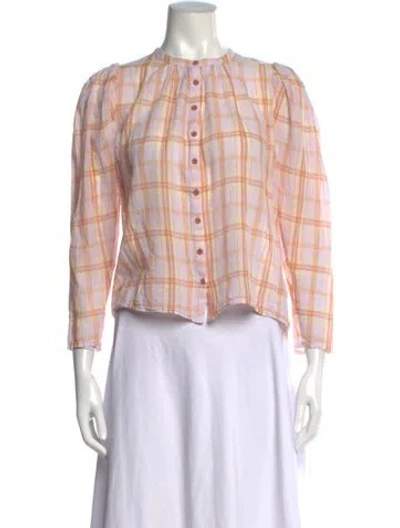 Pre-owned Ulla Johnson Plaid Print Long Sleeve Blouse In Neutral