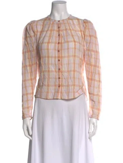 Pre-owned Ulla Johnson Plaid Print Long Sleeve Blouse In Pink