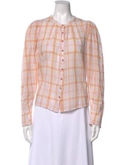 Pre-owned Ulla Johnson Plaid Print Long Sleeve Blouse In Pink