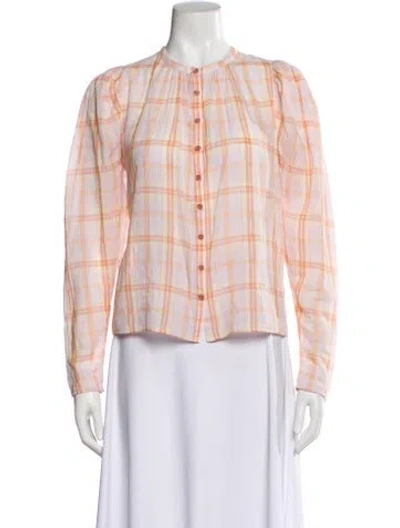 Pre-owned Ulla Johnson Plaid Print Long Sleeve Blouse In White