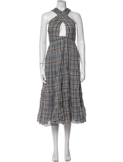 Pre-owned Ulla Johnson Plaid Print Midi Length Dress In Blue