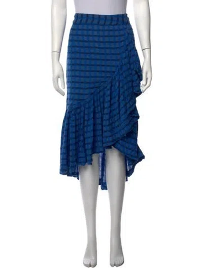 Pre-owned Ulla Johnson Plaid Print Midi Length Skirt In Blue