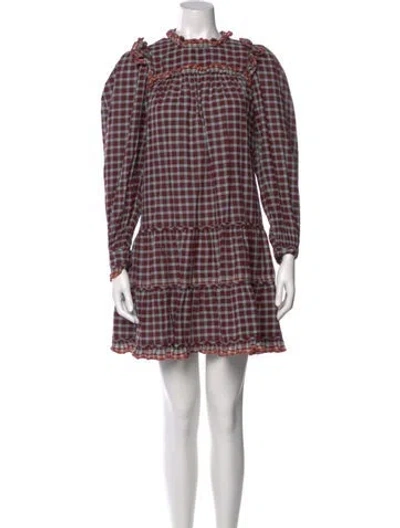 Pre-owned Ulla Johnson Plaid Print Mini Dress In Burgundy