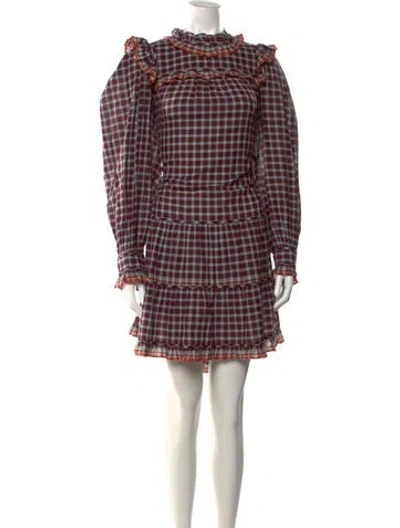 Pre-owned Ulla Johnson Plaid Print Mini Dress In Burgundy