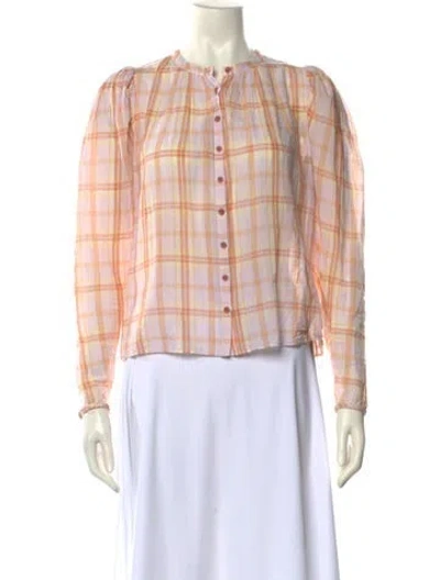 Pre-owned Ulla Johnson Plaid Print Mock Neck Blouse In Pink