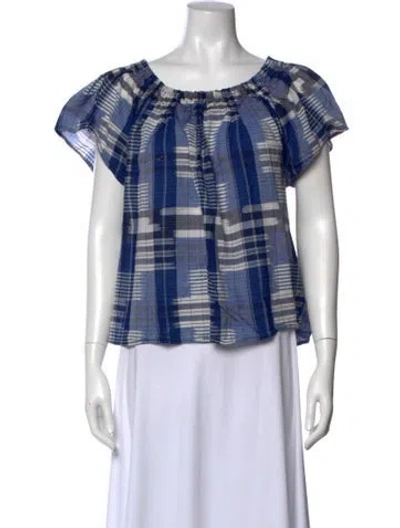 Pre-owned Ulla Johnson Plaid Print Scoop Neck Blouse In Blue