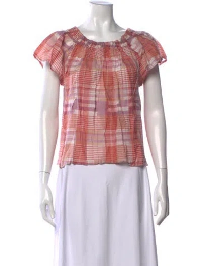 Pre-owned Ulla Johnson Plaid Print Scoop Neck Blouse In Pink