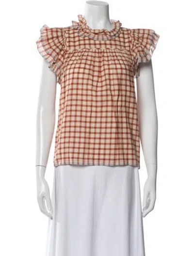 Pre-owned Ulla Johnson Plaid Print Short Sleeve Blouse In Multi