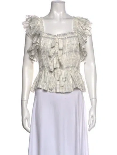 Pre-owned Ulla Johnson Plaid Print Square Neckline Blouse In White