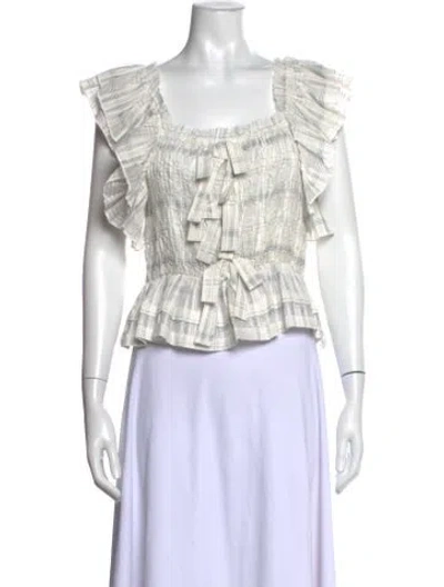 Pre-owned Ulla Johnson Plaid Print Square Neckline Blouse In White